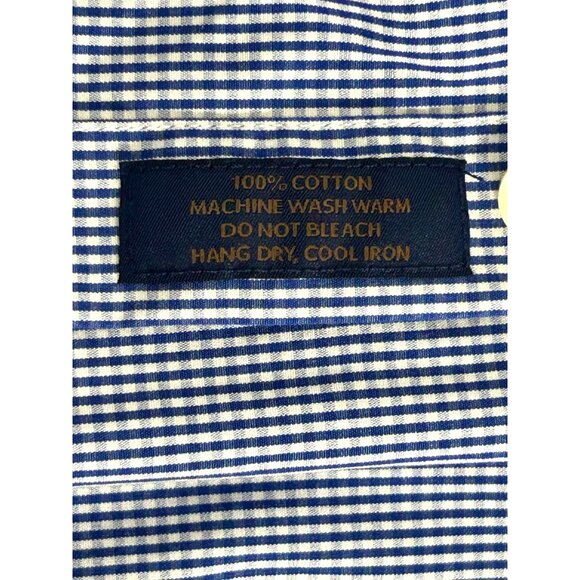 David Donahue Men's Gingham Print Button Dress Shirt in Blue/Wt -Sz 16.5 34/35 - Picture 4 of 7
